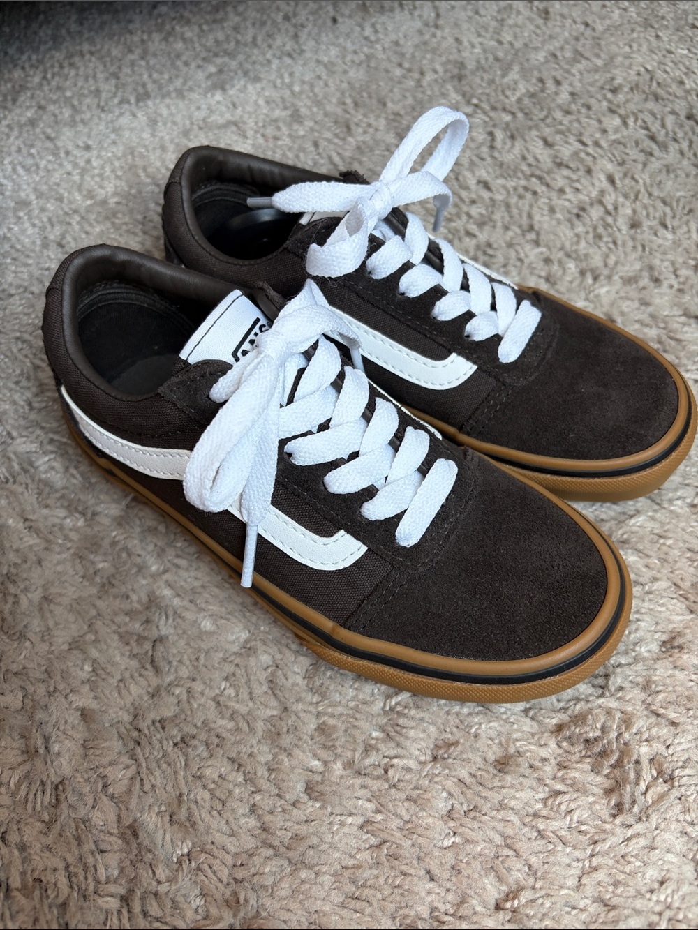 🆕 NWOT Vans Ward Suede Canvas Skate Sneakers - Turkish Coffee with White Stripe